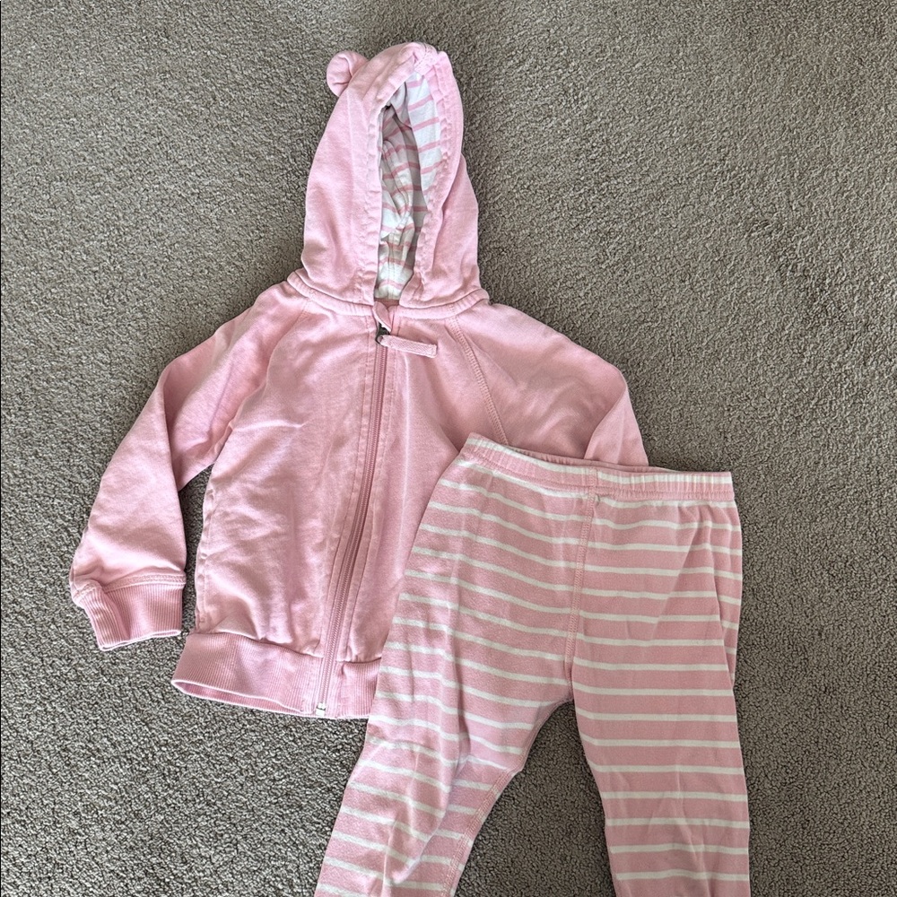 Hanna Andersson Pink Hoodie and Striped Pants Set